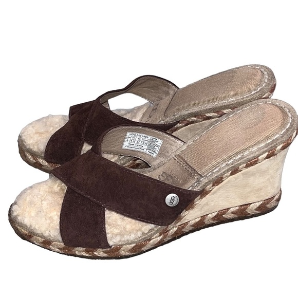 Ugg Margot Brown Suede Wedge Sandals - Picture 1 of 7